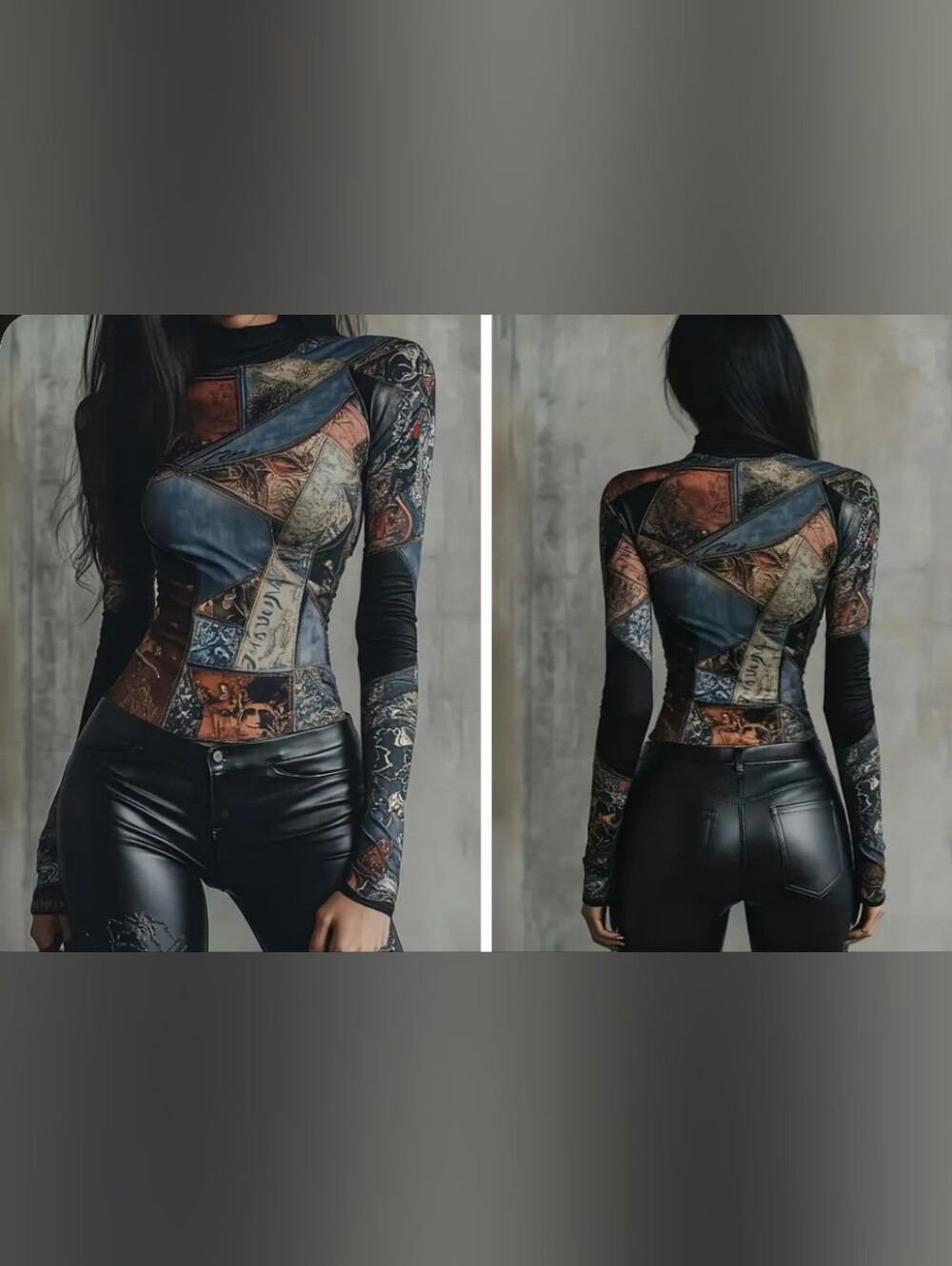 NEW Printed Collage Long Sleeve Slim-Fit Top Large - Picture 8 of 8